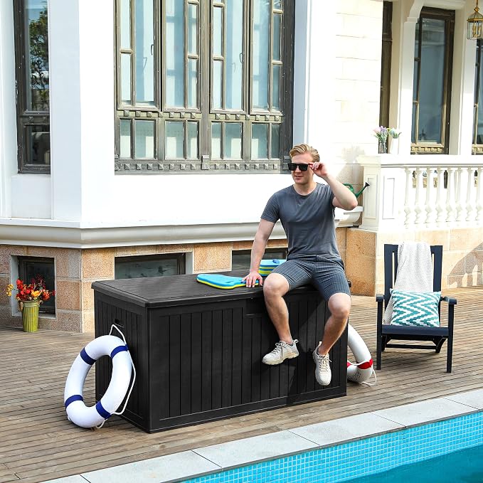 YITAHOME 180 Gallon Large Deck Box with Side Handles | Double-Wall, Black