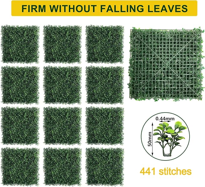Grass Wall Panels 12 Pcs 20"*20"Hedge Panels Privacy Fence Decor | Artificial Boxwood Panels. UV-Resistant.No-Watering Faux Hedge. Privacy Screen for Backyard Patio Fence. Indoor/Outdoor.