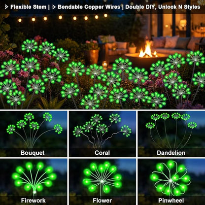 Solar Garden Lights Outdoor, Upgraded Solar Swaying Starburst Light Waterproof with 2 Modes, Solar Fairy Firework Lights for Yard Patio Pathway Flowerbed Balcony Garden Decoration (Green, 4 Pack)