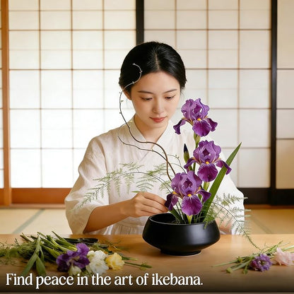 Ceramic Flower Pot Flower Arrangement Set Japanese Ikebana Floral Art Supplies Handmade Flower Bowl Decorative Flower Vase for Centerpieces (Small Black)