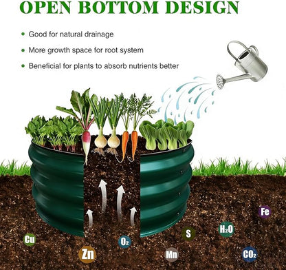 GrowHaus 2x2x1FT Galvanized Raised Garden Bed, Planter Boxes Outdoor Round Metal Garden Beds for Planting Vegetables Flowers Herbs Dark Green