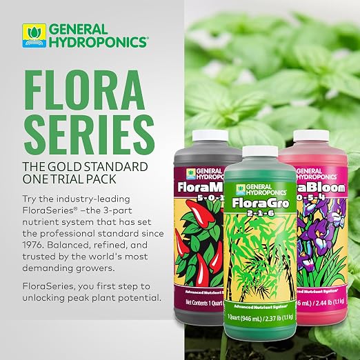 General Hydroponics FloraSeries Hydroponic Nutrient Fertilizer System Trial Pack with FloraMicro, FloraBloom and FloraGro, 1 qt.