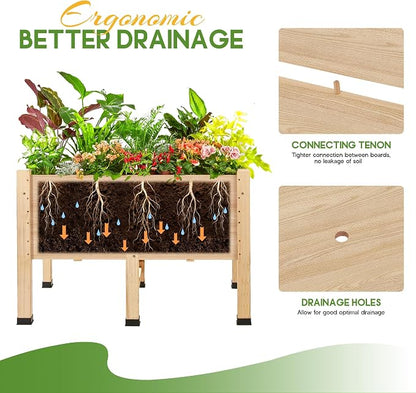 AMERLIFE 4x2 Ft Raised Garden Bed - Features Legs, Drainage Holes, 16 Inch Depth Ideal for Vegetables, Flowers, Herbs, Elevated Wood Planter Box for Balcony, Patio, and Backyard, Easy Assembly