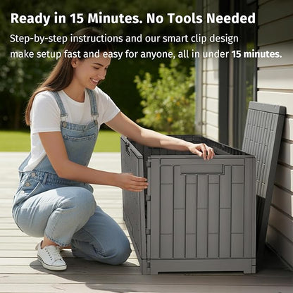 EAST OAK Outdoor Storage Box, 60 Gallon Deck Box Indoor and Outdoor Use, Waterproof Resin Storage Bin for Patio Cushions, Gardening Tools, Lockable, UV Resistant, Grey