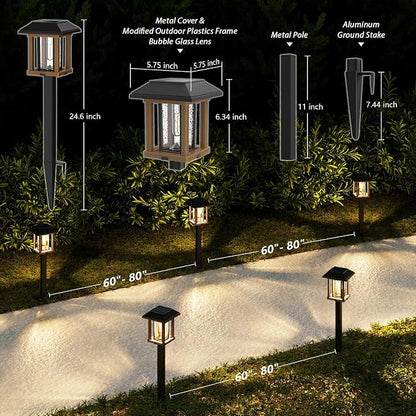 XMCOSY+ Vintage Solar Pathway Lights Outdoor 4 Pack – Warm White Seeded Glass Garden Lights, Waterproof Solar Landscape Lighting for Walkway Yard Patio Driveway & Farmhouse Decor