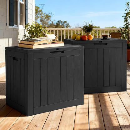YITAHOME 30 Gallon Deck Boxes 2 Pack | Waterproof Outdoor Storage for Cushions, Tools & Pool Accessories, Resin Package Delivery for Patios, Gardens & Decks, Black