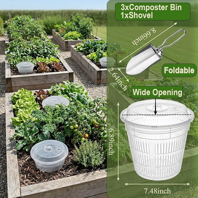 In Ground Composter, 3-Pack Worm Composter 7.5x5.1x6.9IN Outdoor Worm Compost Bin with Holes & Lid for Garden Beds Home Use Backyard Vermicomposting Bin Worm Farm Kit for Beginners Starter