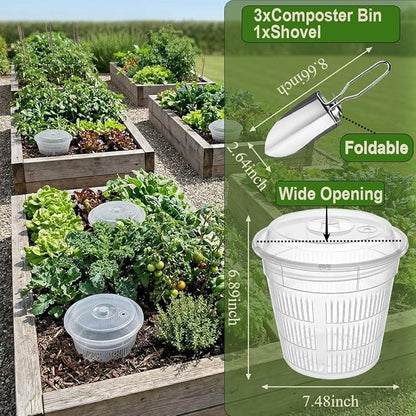 In Ground Composter, 3-Pack Worm Composter 7.5x5.1x6.9IN Outdoor Worm Compost Bin with Holes & Lid for Garden Beds Home Use Backyard Vermicomposting Bin Worm Farm Kit for Beginners Starter