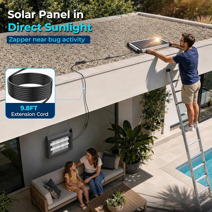 Solar Bug Zapper Outdoor Waterproof, Mosquito Zapper USB-C Rechargeable Solar Bug Zapper Outdoor, 4500V Electric Bug Zapper, Mosquito Trap Fly Zapper Killer for Patio Garden Backyard Camping Garage