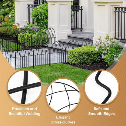 25 Pack Decorative Garden Fence Panels - 26.41Ft Arched Landscape Border with Floral Design, Rustproof No-Dig Animal Barrier Fence Panels for Yard Edging Flower Bed Patio Dog Run Area&Outdoor