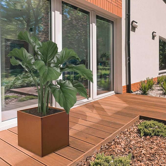 Corten Steel Planter Box Large Outdoor Planter 24 Inch Square Cube Planters Rustic Metal Garden Planter for Commercial Residential Patio and Yard