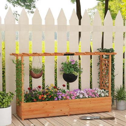 ORALNER Raised Garden Bed with Trellis, Wooden Planter Box with Climbing Frame, Outdoor Elevated Garden Box for Vegetables, Herbs, Flowers, Fruits (Large)
