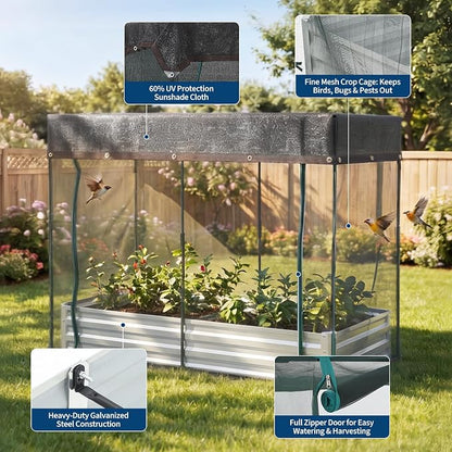6x3x1Ft Galvanized Raised Garden Bed Kit w/Self Watering Irrigation & Mesh Cover, Metal Bottomless Raised Planter Box for Veggies Herbs Flowers, Rustproof Elevated Garden Bed Backyard Patio Farm