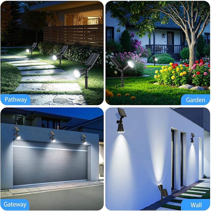 Solar Spot Lights Outdoor Cool White, 1000LM Big Adjustable Solar Lights Outdoor Waterproof, 2-in-1 Bright Solar Powered Spotlights Landscape Lighting for Garden, Yard, Pathway, Tree, Flag