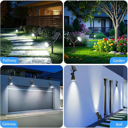 Solar Spot Lights Outdoor, 1000LM Big Adjustable Solar Lights Outdoor Waterproof, 2-in-1 Solar Powered Spotlights Landscape Lighting for Garden, Yard, Pathway, Tree, Flag (4P, Cool White)