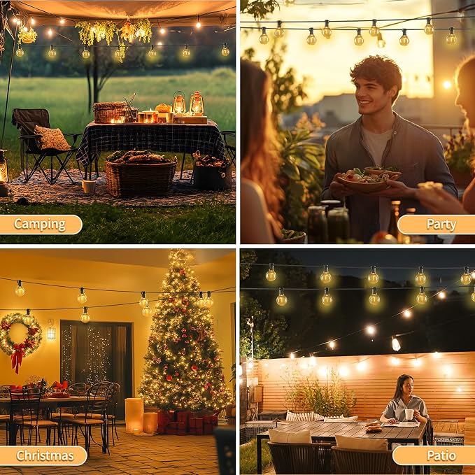 SANBEN Outdoor String Lights-100ft 50+2 G40 Bulbs Patio Lights with Remote | Dimmable & Timer, IP65 Waterproof & Shatterproof, 24V Low-Voltage LED Lights for Outside Deck Garden Backyard Porch Party