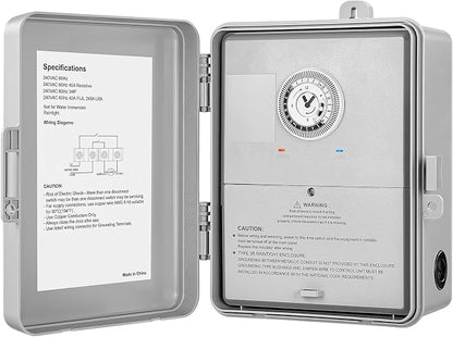 SURAIELEC Mechanical Pool Timer, 40 AMP 240V 3HP, 24 Hour Heavy Duty Timer Switch for Pool Pump, Spa, Landscape Lights, Water Heater, Simultaneously Controls Up to 3HP Devices, Outdoor Indoor Use