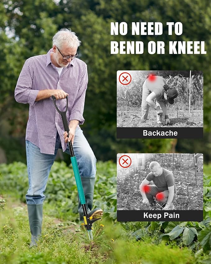 39" Weed Puller Tool, Heavy Duty D-Handle Stand Up Garden Weeding Tool | 3-Claw Weed Puller Tool，Weed Pulling Tool with Long Handle，for Lawn, Yard, Garden, Crabgrass, Dandelion Picker, Weed Remover