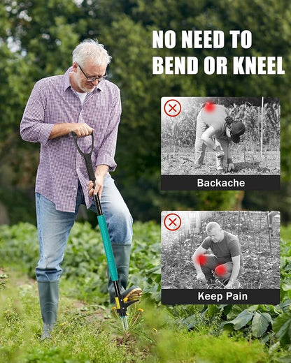 39" Weed Puller Tool, Heavy Duty D-Handle Stand Up Garden Weeding Tool | 3-Claw Weed Puller Tool，Weed Pulling Tool with Long Handle，for Lawn, Yard, Garden, Crabgrass, Dandelion Picker, Weed Remover