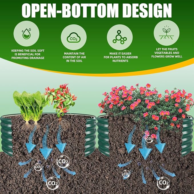 TBMLC 17" Tall Elevated Round Metal Rised Garden Bed- 4'x4' in Size and 0.8MM Thick Durable Planter Box for Vegetables Flowers Succulent at Patio/Garden Outdoor (Dark Green, 4FT Diameter)