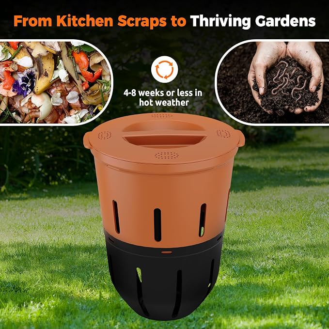 In-Ground Worm Compost Bin, 2 Pack 3.3 Gallon Worm Composter for Raised Garden Beds, BPA-Free Worm Compost Bin for Recycling Food Waste, Low-Maintenance Outdoor Composting System