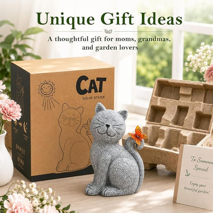 Nacome Cat Outdoor Statues for Garden: Outside Decor with Butterfly Clearance for Yard Art Lawn Ornaments Porch Patio Balcony Home House - Gifts for Mom Grandma Women