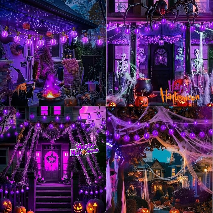 LAMPHOME G40 LED Outdoor Halloween String Lights, 2 Pack 26FT Patio Lights with 12+1 Edison Shatterproof Bulbs(1 Spare), Connectable Outside Lights for Backyard Porch Halloween Christmas Decor, Purple