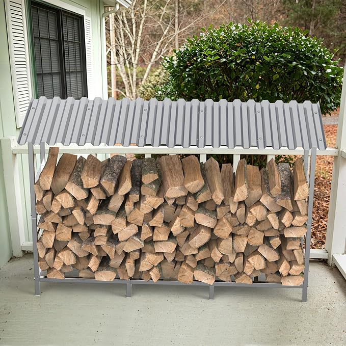 LIANTRAL 4ft Firewood Rack Outdoor with Cover, Heavy Duty Metal Fire Wood Storage Rack for Indoor Outdoor, Log Holder Stand for Fireplace