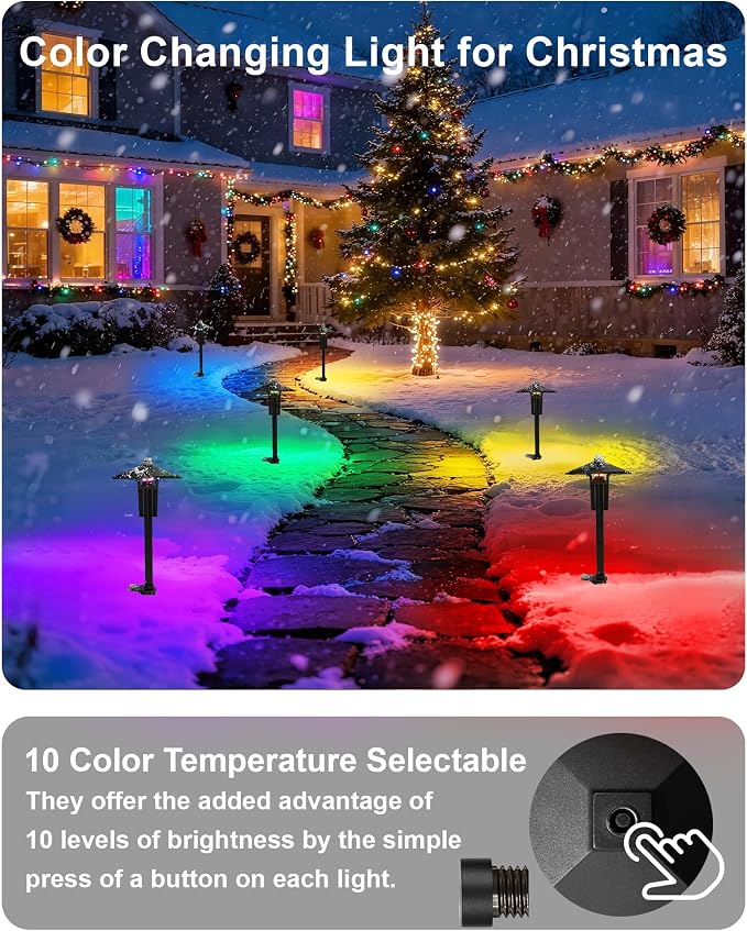 Outdoor RGB Pathway Lights Low Voltage for Christmas Decorations | 5W 12V Wired Color Changing Low Voltage Landscape Lighting for Path Sidewalk Driveway Lawn of Christmas, Aluminum, Black, 1PK