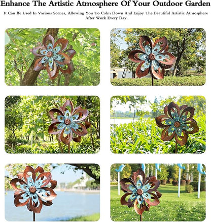 Pure Echo Garden Wind Spinner,Flower Wind Spinner,Outdoor Metal Wind Sculpture & Spinner Large 23 inch Dia 84 inch Height Kinetic Windmill for Garden Yard