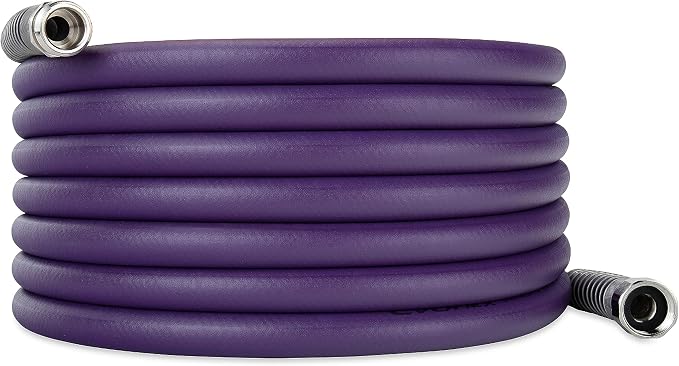 Camco EvoFlex 25-Ft Water Hose - RV Drinking Water Hose Contains No Lead, No BPA & No Phthalate - Flexible Design w/Stainless Steel Strain Relief Ends - 5/8” Inside Diameter, Purple (22582)