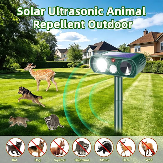 2026 Sonic Fortress Pro Deer Repellent Devices,2 Pcs Solar Animal Repellent Ultrasonic Outdoor for Squirrel Rabbit Skunk Racoon Cat Strobe Light,IP65 Waterproof Motion Sensor Animal Repeller for Yard