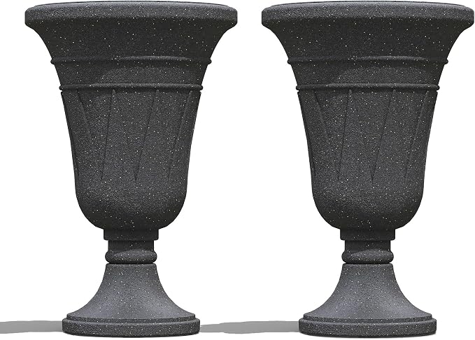 23" Tall Planters for Outdoor Plants Set of 2, Planter with Drainage Holes and Trophy Design, Large Outdoor Planters for Porch, Garden, Black