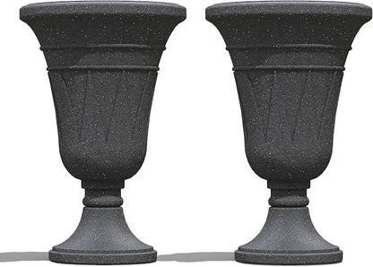 23" Tall Planters for Outdoor Plants Set of 2, Planter with Drainage Holes and Trophy Design, Large Outdoor Planters for Porch, Garden, Black