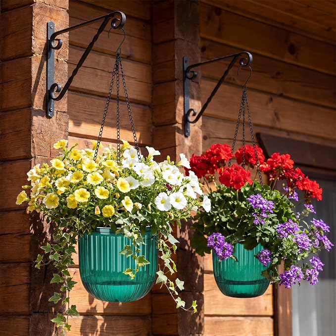 Maxcheck 2 Pcs Self Watering Hanging Planters Indoor Gift 6.5'' 4.5'' Hanging Flower Pots Baskets Outdoor Emerald Self Watering Plant with 2 Hooks Drainage Holes for Home