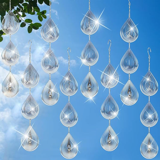 24 pcs Stainless Steel Bird Deterrents for Outside 3D Wind Spinners Outdoor Decor Reflective Bird Scare Discs Devices Deterrents Shiny Metal Reflectors Decor to Keep Woodpeckers Away(Teardrop)