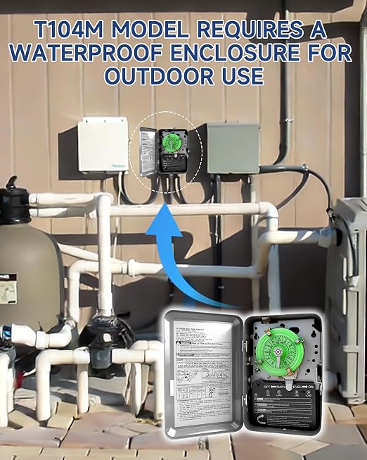T104M Mechanical Pool Timer Switch Mechanism Only 208–277 V, 40 A, DPST | Suitable for pool pumps, cleaning pumps, HVAC fans, and water heaters. 12 on/off cycles daily; 5 years support.