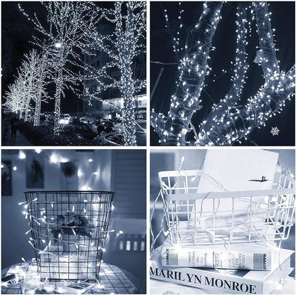 300 LED Cool White Outdoor Indoor String Lights, Safety Plug in 8 Modes Christmas Decorations, 108 ft Twinkle Fairy Lights for Bedroom, Wedding, Party(300Led-Cool White)