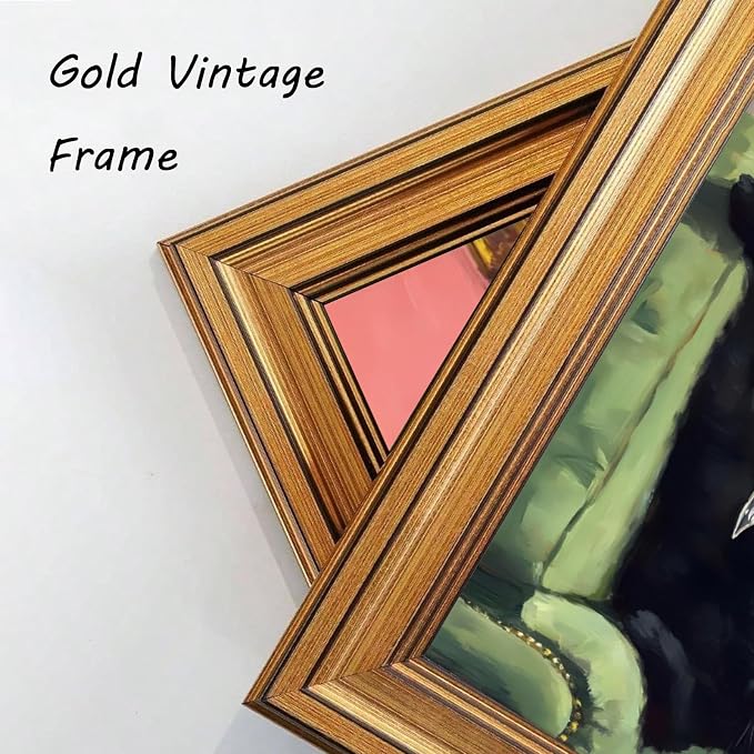 Devunaty Vintage Gold Framed Black Cat Martini Wall Art, Cocktail Bar Cart Wall Decor, Funny Cat On Green Sofa Canvas Print, Eclectic Whimsical Painting Picture For Bedroom Living Room Decor 12"x16"