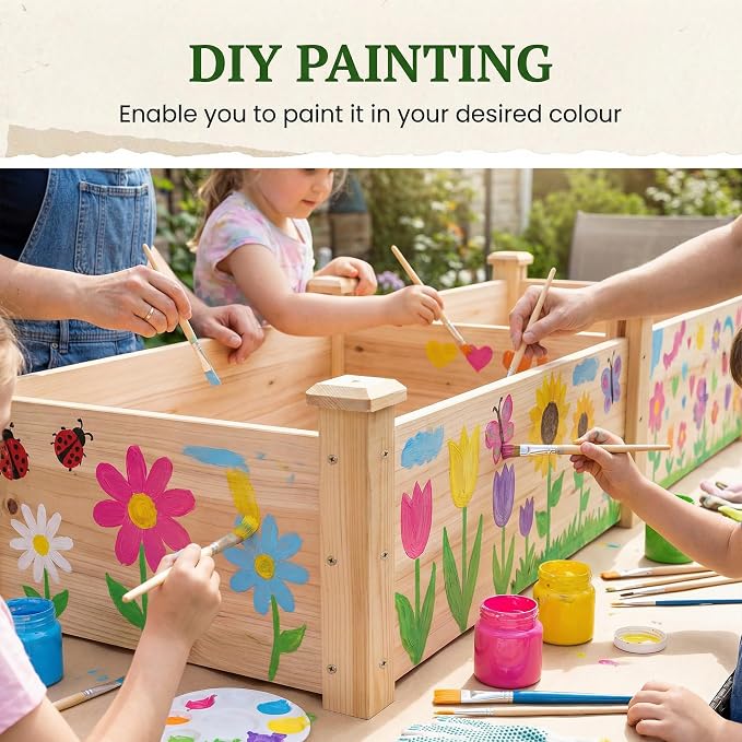 8×2ft Wooden Horticulture Raised Garden Bed Divisible Elevated Planting Planter Box for Flowers/Vegetables/Herbs in Backyard/Patio Outdoor, Natural Wood, 96 x 24 x 9in