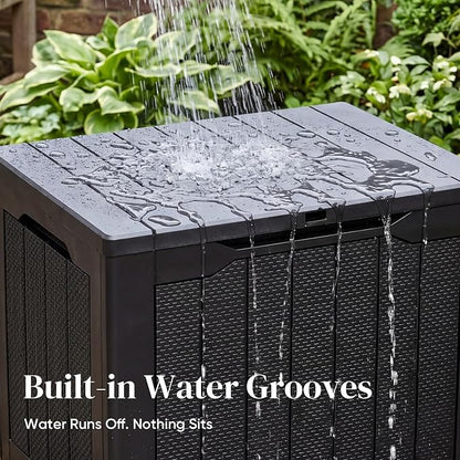 Quictent 30 Gallon Outdoor Deck Box, Resin Waterproof Lockable Storage Box for Patio Cushions, Garden Tools, Pool Accessories, Weatherproof Outdoor Storage Container (Black)