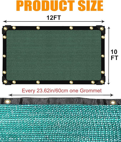 40% Green Shade Cloth 12ft x 10ft Sun Shade Netting with Grommets | UV Protected Waterproof Garden Plant Cover for Patio, Pergola, Greenhouse, Chicken Coop, Dog Kennel, Car Barn