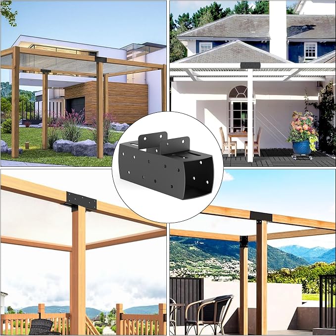 2 Pcs 4"x 4" 3-Way T-Shape Pergola Bracket Kit (Actual:3.6 "x3.6 ) | Woodwork Right Angle Corner DIY Brackets For Gazebos|Carports log|Cabins and Other Outdoor Structures.