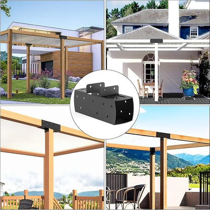 2 Pcs 4"x 4" 3-Way T-Shape Pergola Bracket Kit (Actual:3.6 "x3.6 ) | Woodwork Right Angle Corner DIY Brackets For Gazebos|Carports log|Cabins and Other Outdoor Structures.
