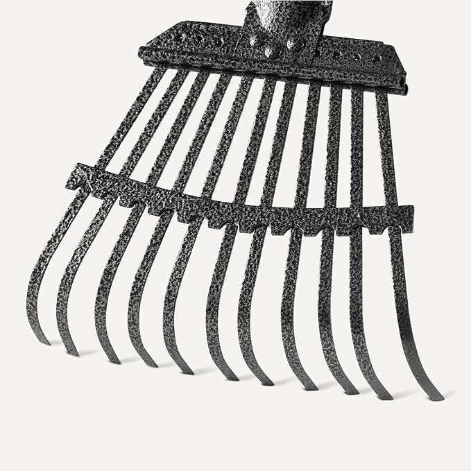 Amazon Basics Garden Rake, Leaf rake with 38.58" - 80.51" Adjustable Steel Handle, Gardening tools for Yard Work, Olive/Black/Silver
