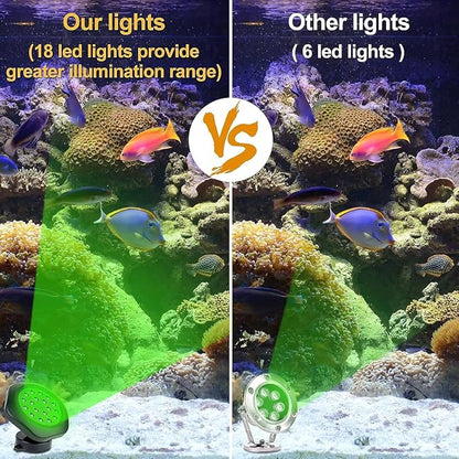 Solar Pond Lights, 18 LED Super Bright RGB LED Underwater Spotlights Color Changing Submersible Pond Light IP68 Waterproof Fountain Lights for Fish Aquarium Tank Garden Yard Pool (2-in-1)