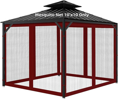 Gazebo Universal Replacement Mosquito Netting, Outdoor Mesh Netting Screen 4-Panel Sidewall with Zipper for Patio, Canopy, Garden and Backyard, Gray(Mosquito Net Only) (Red and Black, 10' x 10')