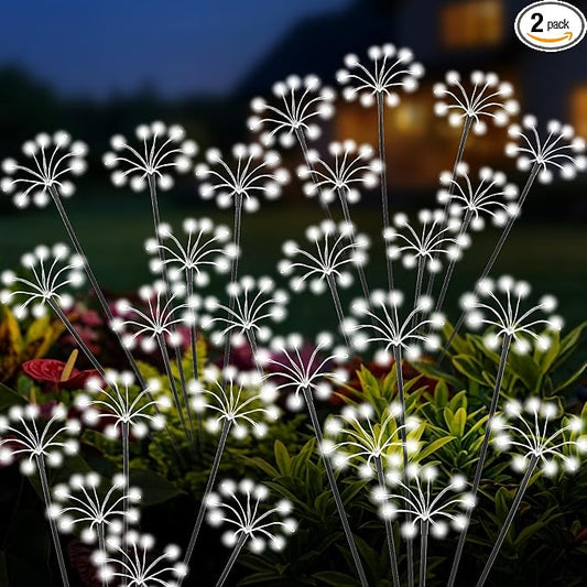Solar Garden Lights Outdoor, 2 Pack New Upgraded Solar Swaying Starburst Light, Waterproof Fireworks Solar Lights, Yard Patio Pathway Decoration, White