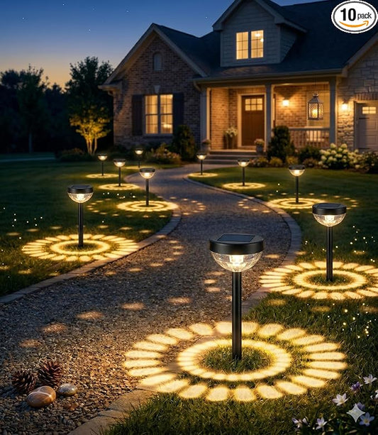 Ensenior 10-Pack Solar Lights Outdoor, Auto ON/Off 3000K LED Solar Garden Lights for Pathway, Yard, Patio, Walkway, Flower Bed, Halloween Christmas Landscape Lighting, IP65 Waterproof, Flag Lights