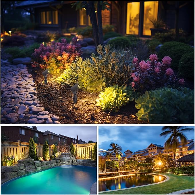 E ENERGETIC LIGHTING LED Landscape Lights with Connectors, 12V Low Voltage, Warm White 3000k, 4W, 175LM, Outdoor Waterproof Garden Pathway Lights Wall Tree Flag Spotlights with Spike Stand, 4 Pack